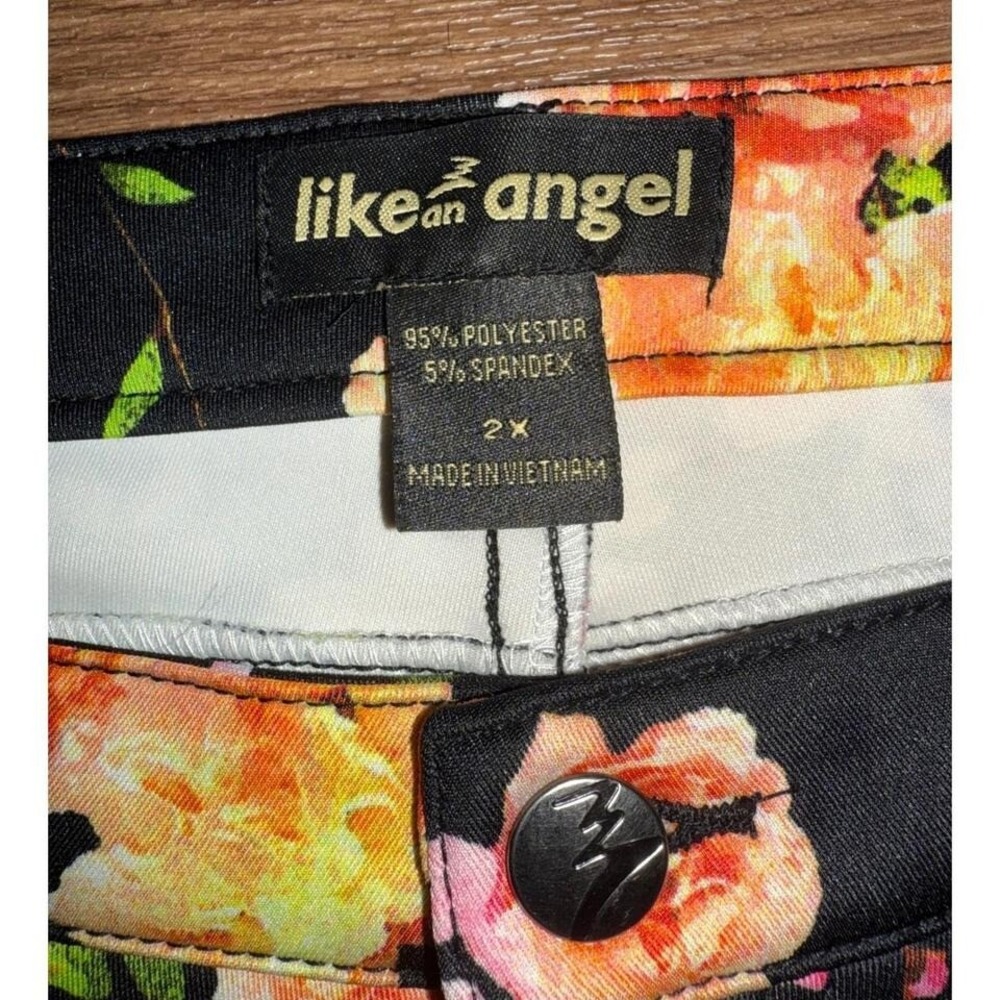 Like an Angel Floral Print Pants Casual Stretch Trousers Black 2X - Picture 2 of 7